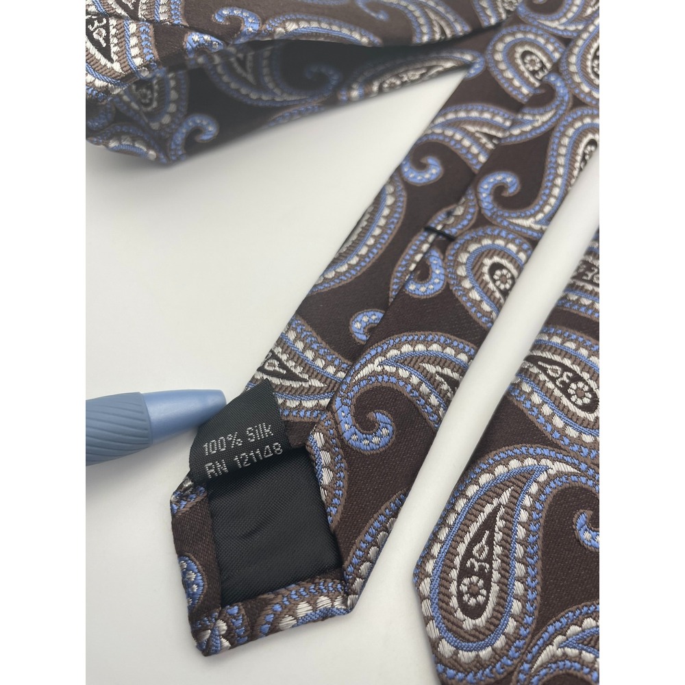 Michael Kors Mens Brown Blue Paisley Silk Necktie Classic Designer Tie RN 121148
